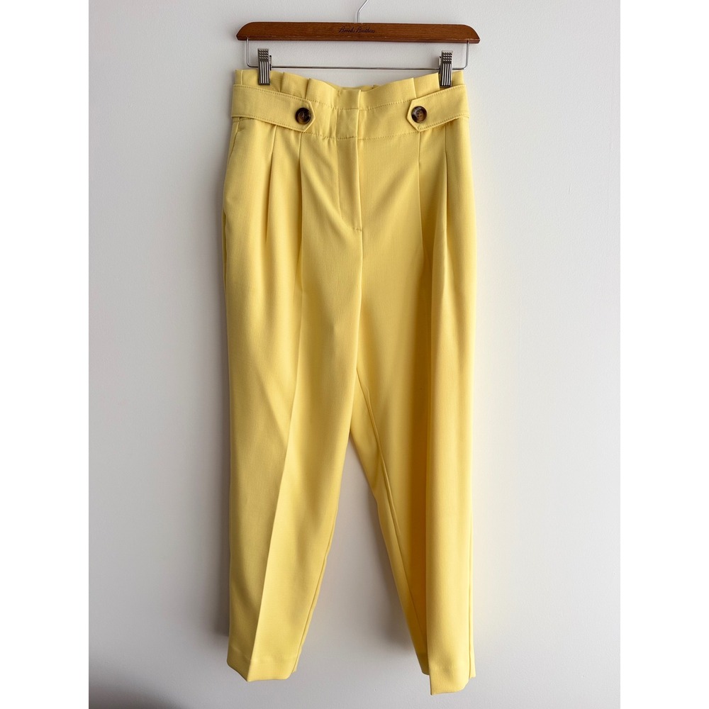 Ann Taylor Petite Yellow High Waisted Pleated Tapered Trousers Paperbag Pants 2P